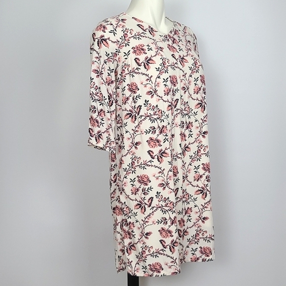 ⭐️3/ $30⭐️ Old Navy Midi Dress Pink Floral Print Cream 3/4 Sleeves Sz 14 Reg - Picture 2 of 11